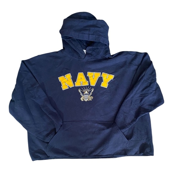 Vintage Gildan US NAVY Hoodie Blue Upcycled Sweatshirt Men’s Size XL - Picture 7 of 7